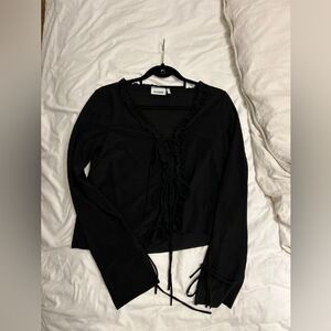 Black Long Sleeve Top with Tie Detail